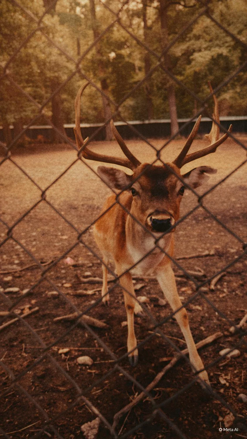 A deer behind a fence