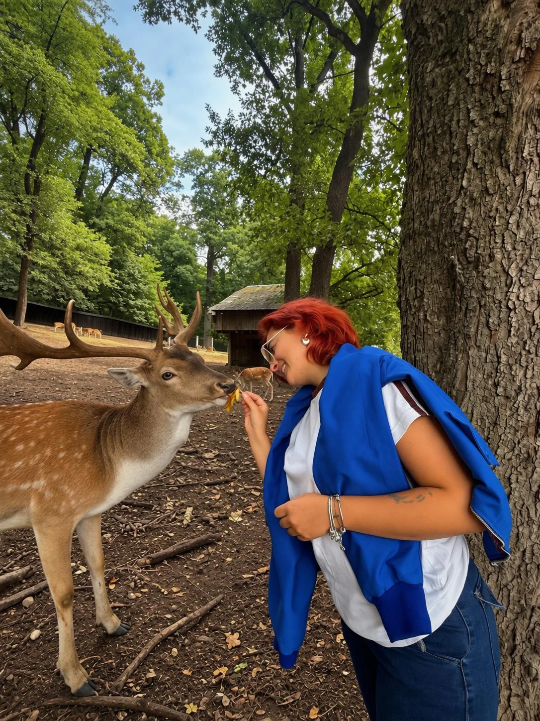 Andreea feeding a deer