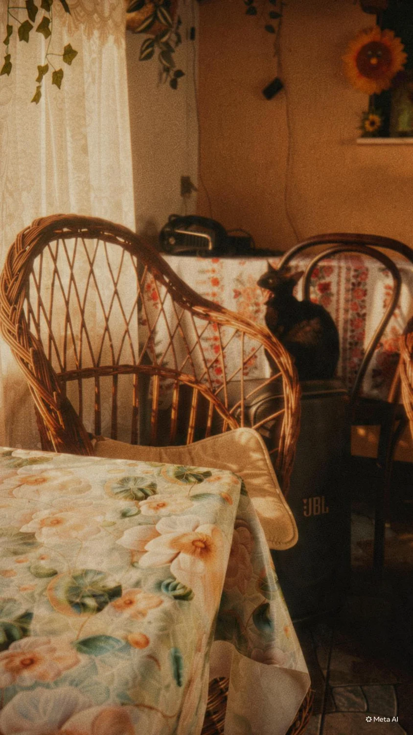 A warm interior with wicker chairs