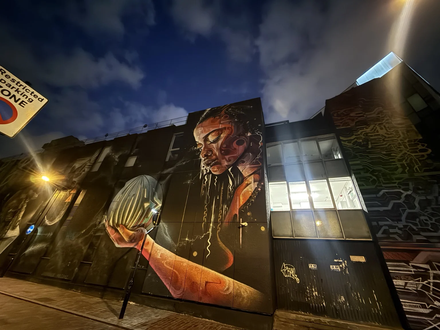 A mural after dark